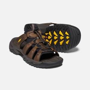 NEW KEEN men's targhee iii leather slide sandal in bison/mulch